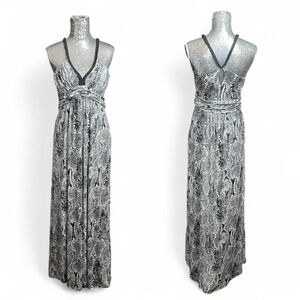Express Snake Print Maxi Dress Medium Ruched Empire Waist Spaghetti Strap Party
